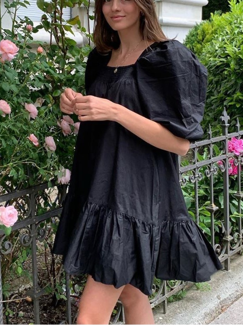 H&M Puff-Sleeve Poplin Dress